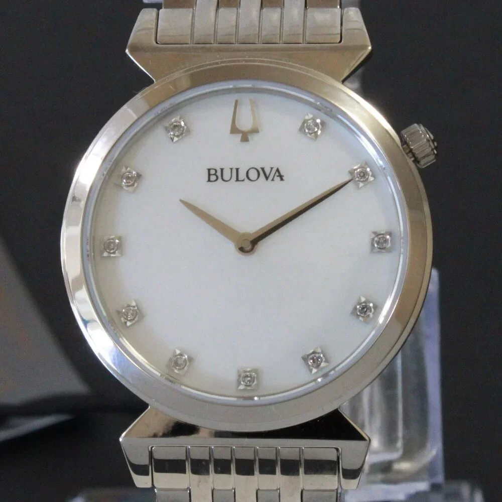Bulova Ladies Regatta Quartz Watch MOP Dial 11 Diamond Indicese Classic 2 Hander